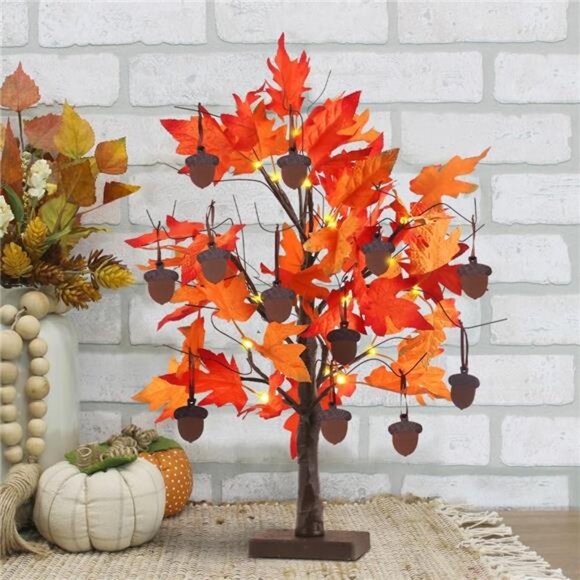 Fall Decorations for Home, 24”/2FT Lighted Fall Maple Leaves Tree with 24LT Warm - Picture 5 of 8